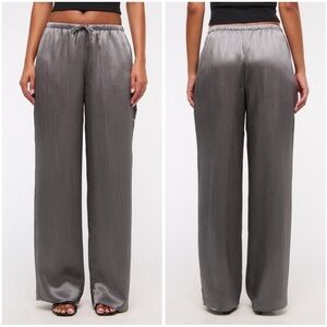 Abercrombie & Fitch Dark Gray Textured Satin Pull-On Wide Leg Pants Size Medium